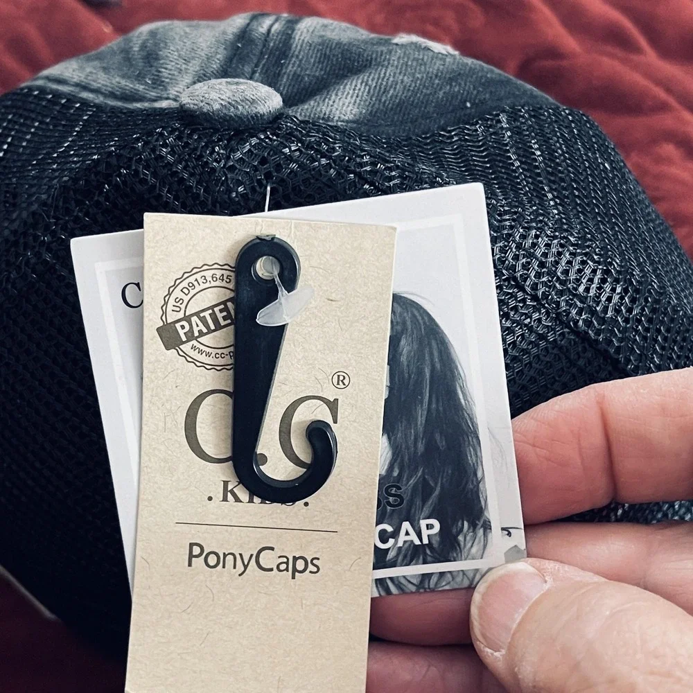 NWT C.C Kids Hat Cap‎ Strap Back Girls Black Smiley Face Ponytail Adjustable